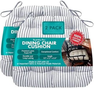 Barnett Home Decor Ticking Stripe Blue Dining Chair Pad with Ties - Pack of 2 Size 15 x 17 Chair Cushions - Latex Foam Fill - Machine Washable, Reversible, 100% Cotton, Made in USA (Navy)