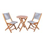 Alfresia Wooden Bistro Set – Outdoor Dining Set with 2 Chairs 1 Round Table, Acacia Hardwood, Al Fresco Garden Living, Outside Garden Furniture, Grey Woven Seats, Foldaway, Durable