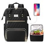 Lunch Backpack, 15.6in Laptop Backpack with USB Port, Teacher Nurse Work Backpack with Cooler Bag Insulated Laptop bag Gifts for Women Men, Black