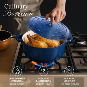 Nuovva 5 Quart Dutch Oven – Dark Blue Cast Iron Casserole Pot