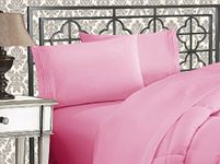 Elegant Comfort Luxurious Premium Hotel Quality Microfiber Three Line Embroidered Softest 4-Piece Bed Sheet Set, Wrinkle and Fade Resistant, Queen, Light Pink