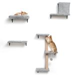 FUKUMARU Cat Wall Shelves, Stable & Safe 4 in 1 Large Cat Walls Furniture Set, Wooden Kitten Climbing Wall with Scratching Post for 16 Inch Drywall - Grey