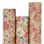 Aimyoo Kraft Floral Wrapping Paper Bundle, Vintage Spring Flowers Rose Gift Wrap Paper for Wedding Bridal Shower Birthday, 3 Rolls 17 in x 10 ft per Roll