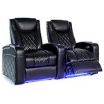 Octane Seating Azure LHR Home Theater Seats - Black Top Grain Leather - Power Recline - Motorized Lumbar & Headrest - Lighted Cup Holders - Straight Row 2