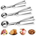 Ice Cream Scoop, Stainless Steel Cookie Scoop, Cookie Dough Scoops for Baking Set of 3, Small Ice Cream Scooper with Trigger Release, Baking Essentials for Cookie, Meatball, Fruit, Cookie and Cupcake