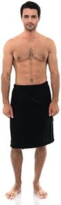 TowelSelections Men's Wrap Adjustable Cotton Terry Spa Shower Bath Gym Cover Up, Black, S-M