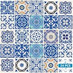 Backsplash Tile Stickers 24 PC Set Authentic Traditional Talavera Tiles Stickersl Bathroom & Kitchen Tile Decals Easy to Apply Just Peel and Stick Home Decor 4x4 Inch (Kitchen Decals SB14)