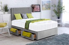 PLAIN VELVET DIVAN BED with ORTHOPAEDIC MEMORY FOAM MATTRESS and 20 INCH SAVANNAH VERTICAL TWO-LINE HEADBOARD!!! (Silver, 4FT6-0 DRAWER)