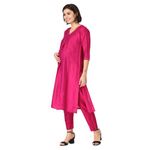 The Mom Store Maternity Nursing and Feeding Kurta Set | Nursing Zippers | Pre and Post Pregnancy | Raw Silk | Kurta Pant Set | Solid | Magenta | L |