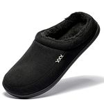 NDB Men's Warm Memory Foam Suede Plush Shearling Lined Slip on Indoor Outdoor Clog House Slippers (11-12 D(M) US, Black)