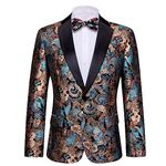 Barry.Wang Men's Tuxedo Blazer Luxury Paisley Embroidery Casual Jacket Lapel One Button Wedding Business Coat Black S-3XL