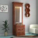 ALATERRE HOME FURNITURE Wood DressingTable with Mirror and Storage || Dressing Table with DrawerMakeup Table Vanity DressingTable || Honey Finish