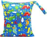 Egurs Nappy Bag with 2 Zips, Reusable, Waterproof Changing Bag, Wet Bag, Large, 30 x 36 cm, 40 Different Patterns, Dinosaur Blue