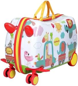 Wanderlite Kids Ride-On Suitcase, Trolley Luggage Hand Luggages Hard Case Shell, Travel Strap Zoo Bag Carry On Storage Children Students Lightweight Roller Wheels with Metal Zipper, Multi-Coloured