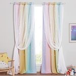 NICETOWN Blackout Rainbow Curtain 2 Panels Kids Bedroom Romantic Star Nursery Curtains Drapes 84 inch Long Backdrop Curtains (52-in Wide, 2 PCs, Warm Rainbow, 4 Tie Backs Included)