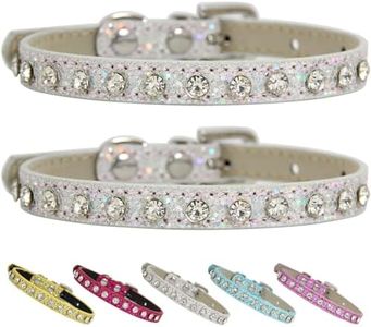 Aosora Cat Collar Rhinestone Bling Cute Cat Collars Accessories for Pet Collars Adjustable Ideal for Girl Cats Male Cats (Silvery 2P)