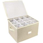 LotFancy Stemware Storage Container, Hard Shell, Stackable Wine Glass Storage Box with Dividers & Handles, Crystal Glassware, Champagne Flute, Drinkware Case for Moving, Beige