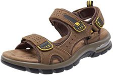 CAMEL CROWN Men's Leather Sandals for Hiking Walking Beach Treads Water Athletic Outdoor with Premium Air Cushion | Waterproof, Coffee-0157, 11