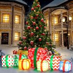 Liliful 7 Pcs 6.6 x 2.3 ft Christmas Inflatable Joy with LED Lights Large Christmas Inflatable Santa Gift Boxes Decorations Multicolor Christmas Blow up Yard Decorations for Outdoor(Classic Christmas)