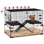 PawHut Large Hamster Cage for Dwarf Hamster Rat Cage Gerbil Cage with Deep Glass Bottom, Tunnels, Non-Slip Ramps, Platforms, Hut, Exercise Wheel, Water Bottle, Dish, 78.5 x 48.5 x 57cm