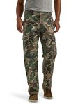 Wrangler Authentics Men's Relaxed Fit Stretch Cargo Pant, Green Brown Camo, 34W x 32L