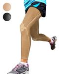 Sparthos Leg Compression Sleeve - Brace for Calf, Knees and Thigh, Recovery, Support for Athletic Sports Running Basketball Crossfit Lifting Weightlifting - Anti Slip - Mens and Womens (Beige-L)