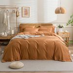 JELLYMONI Rust 100% Washed Cotton Duvet Cover Set, 3 Pieces Luxury Soft Bedding Set with Buttons Closure. Solid Color Pattern Duvet Cover Full Size(No Comforter)