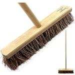 18” Stiff Outdoor Garden Broom Yard Brush with Natural Bassine Hard Bristle - Wooden Long Handled Brush for Garden, Decking, Pathways and Driveways - Perfect for Commercial and Industrial Cleaning