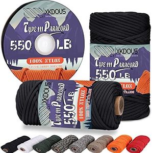 XKDOUS 550 Paracord 120ft Black Parachute Cord, 100% Nylon 7 Strand Inner Core Type III Tactical Paracord Rope, Outside Survival Gear for Bracelets, Lanyards, Handle Wraps, Camping & Hiking