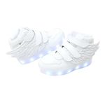 Hopscotch Unisex Wings High Top USB Rechargeable LED Sneakers in White Color for Ages 4.5-5 Years