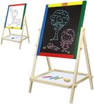 Kidzlane Art Easel for Kids 2-4 | Wooden Toddler Easel | Double Sided Standing Chalkboard/Dry Erase Board for Kids | Toddler Drawing Board with Accessories | 25.75" Blackboard & Whiteboard for Kids