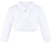 Lilax Baby Girls' Knit Long Sleeve Button Closure Bolero Cardigan Shrug 12-18 Months White