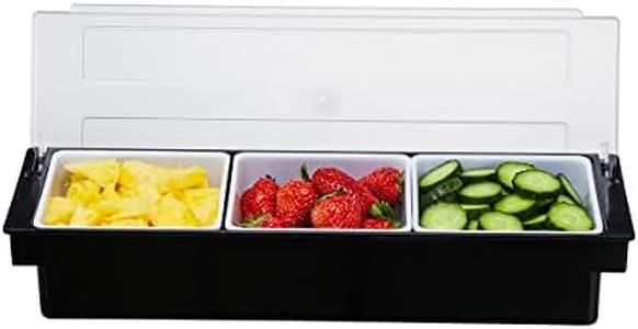 MUKEEN Ice Cooled Condiment Serving Container-3 Compartment Chilled Garnish Tray Bar Caddy with Hinged Lid (3 Compartments)