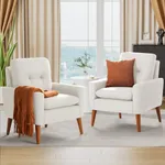 Shahoo Set of 2 Mid-Century Modern Fabric Accent Chair Upholstered Lounge Armchair with Solid Wood Frame & Soft Cushion for Living Room, Bedroom, Belcony, Beige