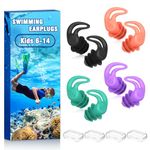 Waterproof Ear Plugs for Swimming Kids - 4 Pairs Reusable Silicone Swimming Ear Plugs for Children Ages 6-14, Keep Ear Water Out, Ear Plugs for Showering, Surfing, Bathing, Water Sports