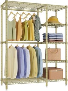 VIPEK V7 Clothes Rack Heavy Duty Max Load 670lbs, Garment Rack with 5 Tiers Adjustable Shelves Portable Closet Metal Sturdy Wardrobe Storage System for Walk-in Closet, Bedroom, Small Space (Gold)