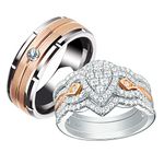 Newshe Wedding Rings Set for Him and Her Women Mens Tungsten Bands Sterling Silver Cz Rose Gold Size 10&7