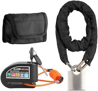 Justech Candado Moto Disco con 2 Modos de Alarma 110 DB+Candado de Cadena para Moto con Cable de Recordatorio y Bolsa de Transporte, Antirrobo Moto Impermeable de Alta Seguridad para Motos,Bicicletas