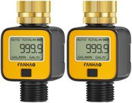 FANHAO 2 Pack Water Flow Meter with Brass Inlet Metal Thread, Measure Gallon/Liter Consumption and Flow Rate, High Accuracy & IPX6 Waterproof for Outdoor Garden Hose Watering, RV Water Tank Filling