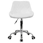 KKTONER Office Computer Desk Chair Mid Back PU Leather Height Adjustable Swivel Modern Task Chair Home Vanity Chair Drafting Work SPA Salon Stools with Wheels (White)