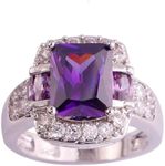 Psiroy 925 Sterling Silver Created Amethyst Filled Halo Promise Ring