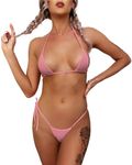 Dadress Extreme Sexy Mini Bikini Sets 2Pcs Swimwear G-String Bottom Swimsuit Micro Bikinis for Women, Pink, One Size