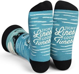 Lavley Tight Lines Good Times Fishing Socks - Fun Accessory Gift for Men who Fish - Outdoorsman Stocking Stuffer Idea - Unisex One Size