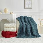 Longhui bedding Handmade Chunky Knit Blankets, Luxurious Chenille Cable Knit Throw Blanket Yarn for Couch Sofa and Bed, Ultra Soft Decorative Blue Christmas Blanket, Machine Washable 51 x 63