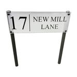 FREESTANDING MODERN HOUSE SIGN DOOR NUMBER ADDRESS PLAQUE GROUND STAKE LAWN SIGN GLASS ACRYLIC SILVER 'XL Size'