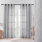 PONY DANCE Grey Voile Curtains for Living Room - Luxury Leaves Jacquard Curtains & Drapes, Privacy Protected Eyelet Curtain for Kids Room/Bedroom, W 55" x D 84", Silver Grey, 2 Panels Set