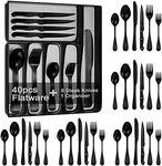 49-Piece Black Silverware Set with 