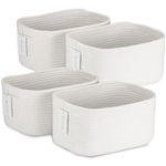 4Pcs Storage Baskets for Organizing, Rectangular Woven Baskets for Storage, Cotton Rope Storage Bins for Shelves, Cube Storage Decorative Baskets for Towels, Clothes, Book and Toys, White