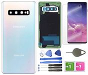 Galaxy S10 Back Glass Cover Replacement Housing Door(Waterproof) with Camera Lens and Frame +Tape Parts for Samsung Galaxy S10 SM-G973U/W/F/DS + Screen Protector +Tool (Prism White)