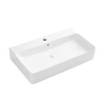 Eridanus Rectangular Bathroom Sink Wall Mounted Over Counter Vanity Basin Premium Ceramic White Gloss Art Basin with Overflow Glass Porcelain Countertop Basin - 710X